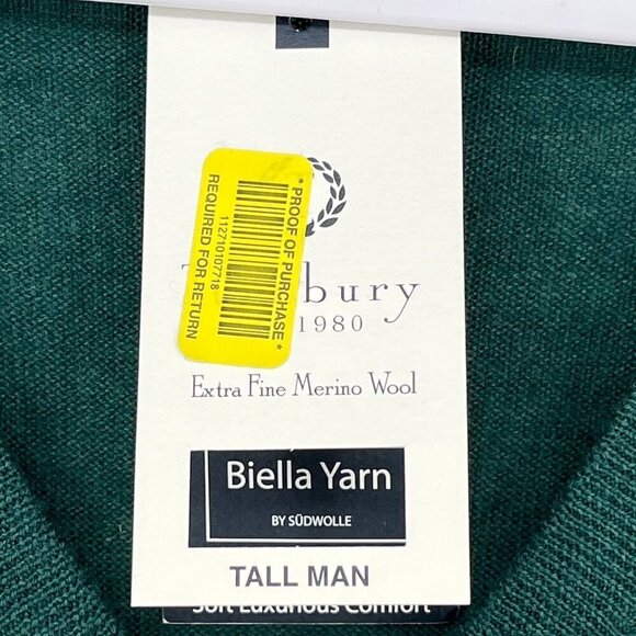 Turnbury Merino Wool Sweater 3XT NWT Green V-Neck Classic Preppy Soft Luxe Mens - Picture 7 of 9